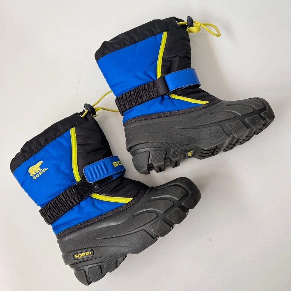 Sorel Snow Commander Boots Size 12 Kids Blue Black Waterproof Winter‎ Insulated
